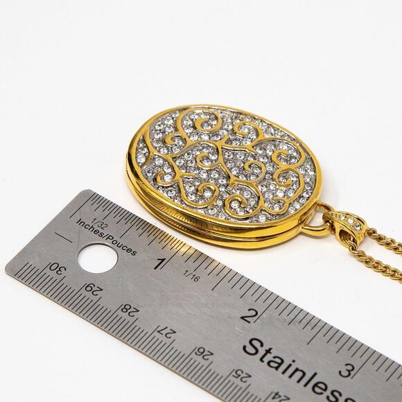 Vtg Butler Fifth Avenue Rhinestones & Enamel Gold Tone Necklace 32" Chain Locket - Picture 8 of 12